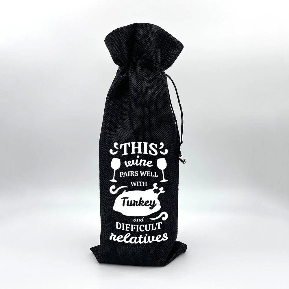 Wine Print Burlap Drawstring Bag – Reusable Eco Gift Pouch