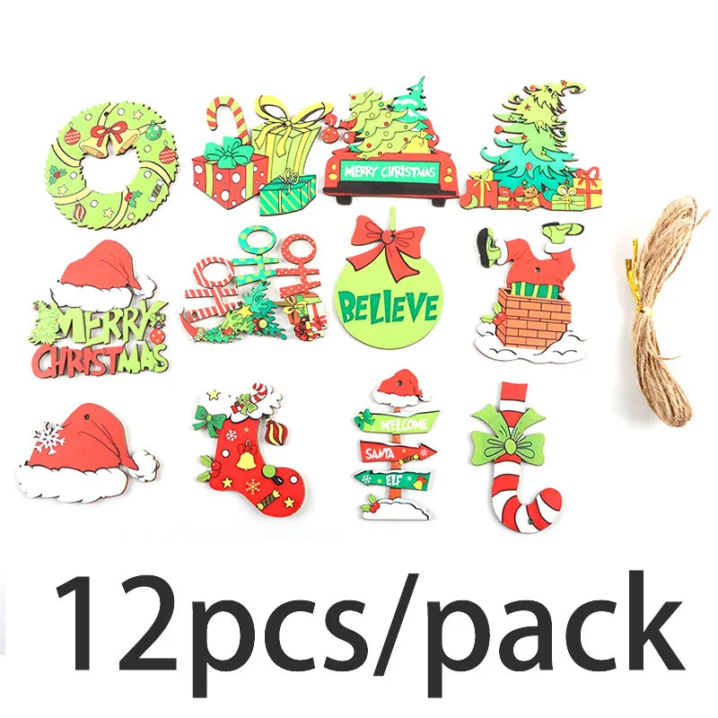 12-Pack Green Wooden Christmas Tree Pendants – Holiday Ornaments