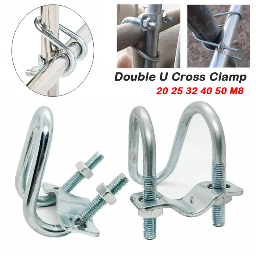 Galvanized Double U Cross Clamp M8 | Pipe Tube Clip 20–50mm