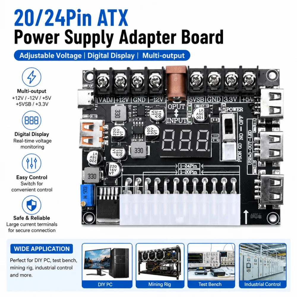 20/24-Pin ATX Power Supply Adapter Board | Multi-Voltage Module