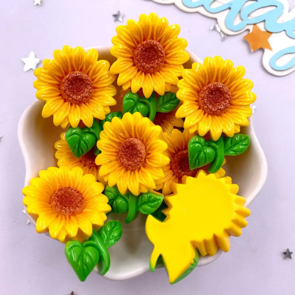 10PCS Resin Flatback Flower Figurines | Kawaii DIY Craft Decor