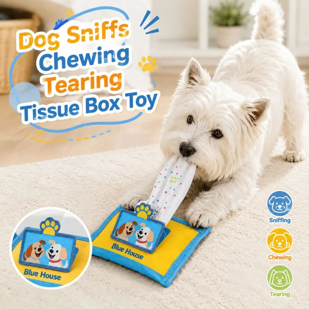 Dog Tissue Box Sniff Toy – Crinkle Squeak Enrichment Toy