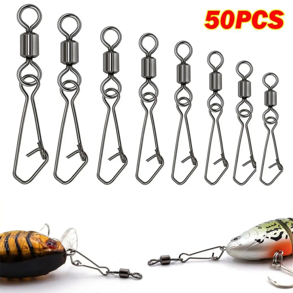Stainless Steel Rolling Swivel Snaps – 50pcs Fishing Connectors