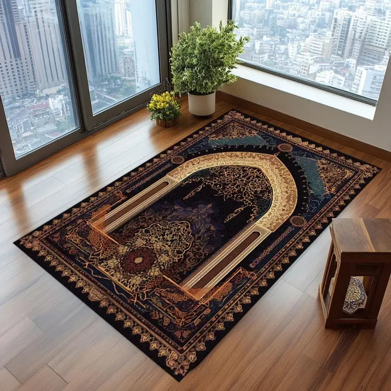 Vintage Islamic Floral Prayer Rug – Non-Slip Muslim Mat