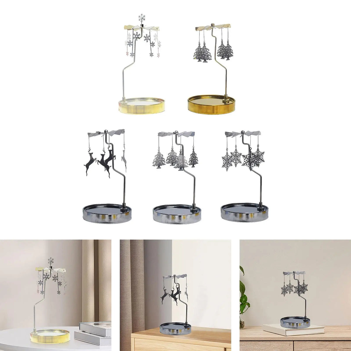 Rotating Metal Candle Holder with Tray – Tealight Centerpiece