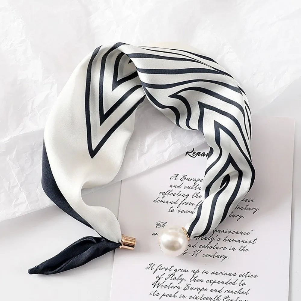 Pearl Buckle Printed Neck Scarf – Lightweight Women's Neckerchief