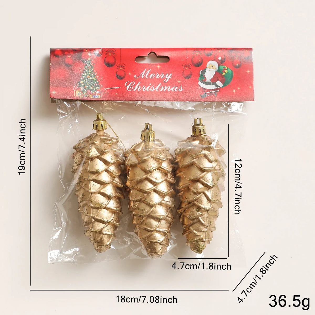 Retro Gold Glitter Christmas Pine Cone & Star Ornaments