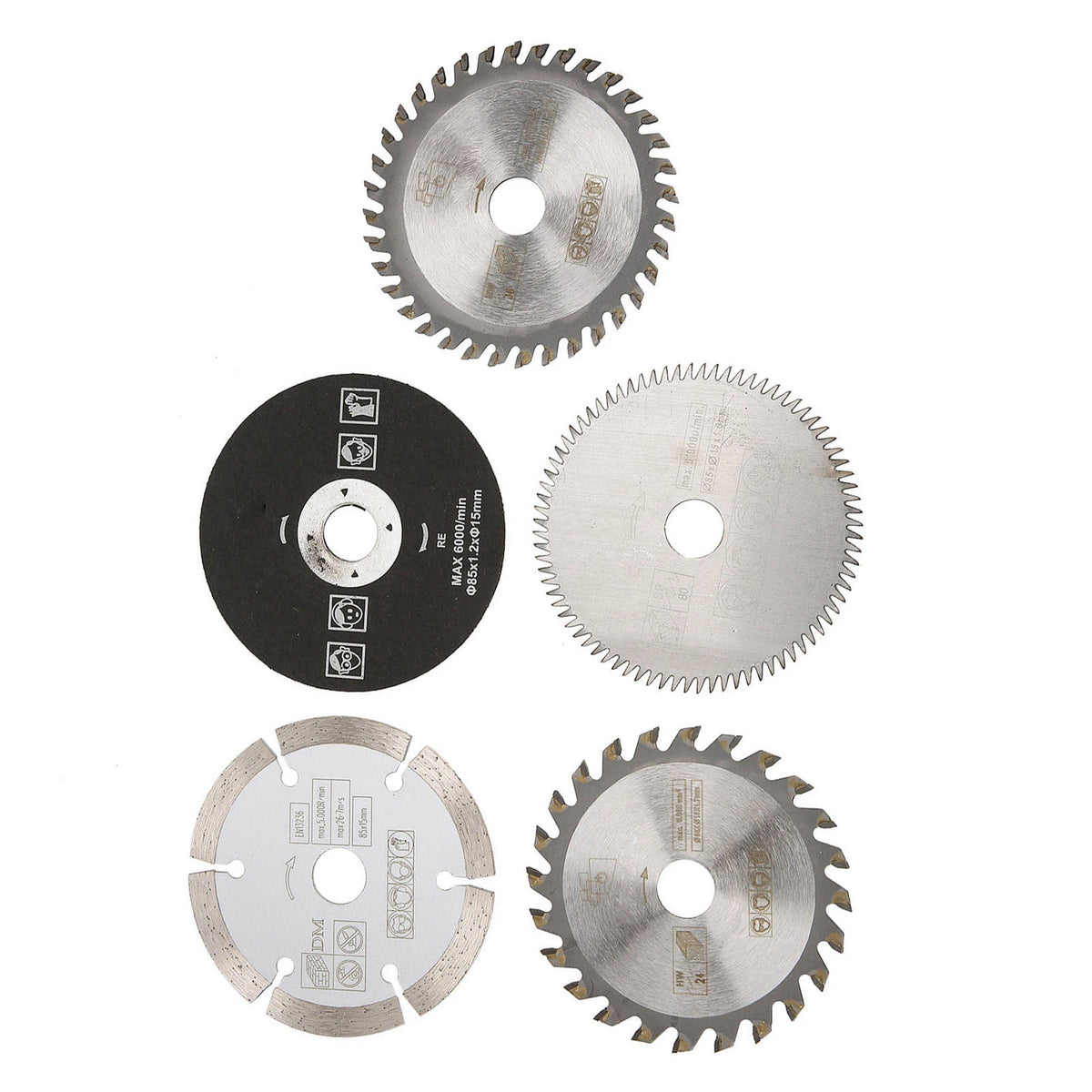85mm Carbide Circular Saw Blade Set – 5-Pack, 15mm Bore