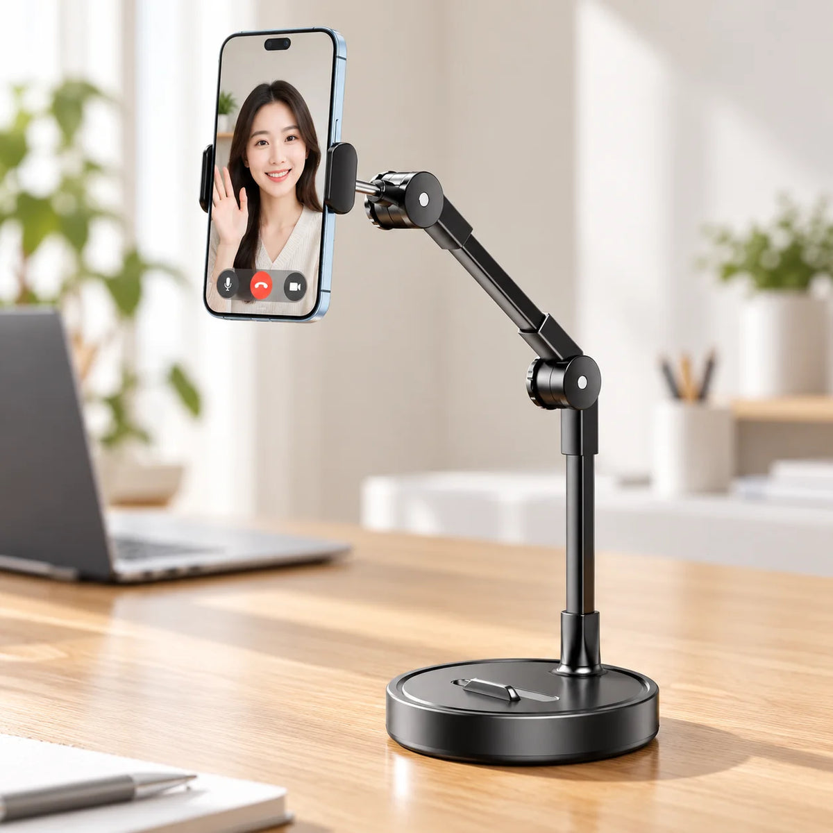 Adjustable Folding Phone Stand with Telescopic Rotating Arm