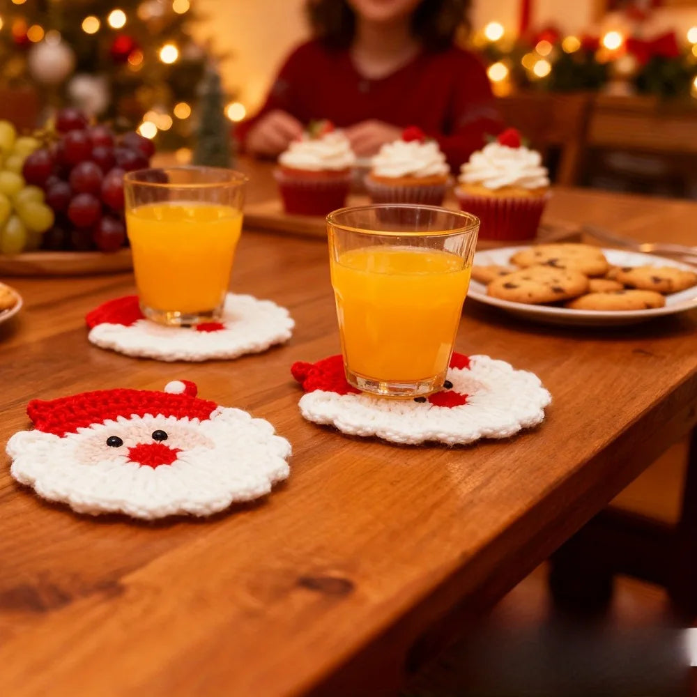 Handmade Crochet Santa Coasters Set of 4 – Christmas Decor