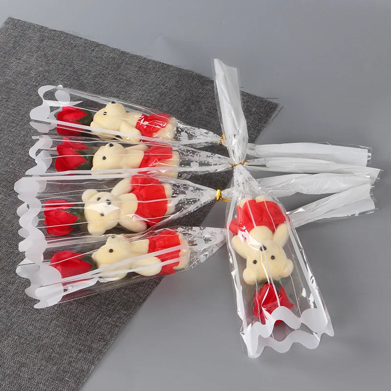 Soap Rose Bouquet with Teddy Bear – Artificial Flower Gift