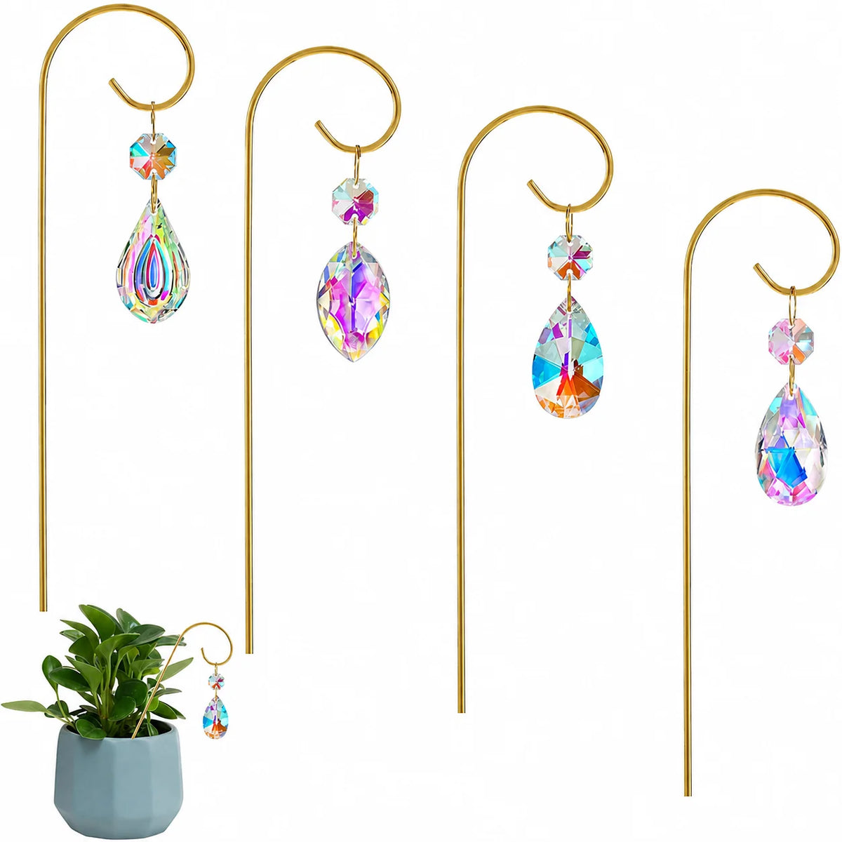 Crystal Garden Suncatchers – 4-Pack AB Glass Plant Ornaments