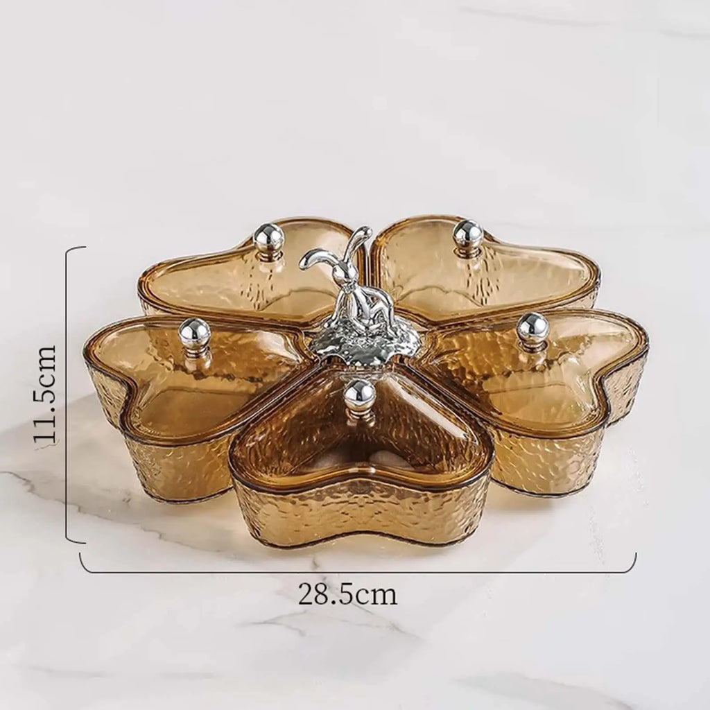 Divided Appetizer Platter with Lid & Rotating Base – 5 Sections