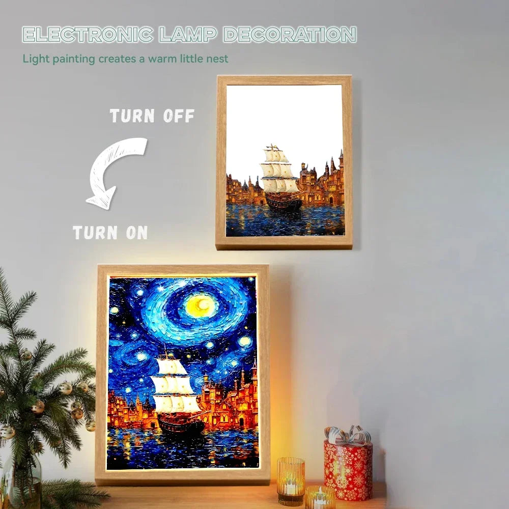 Van Gogh Starry Sky LED Light Painting – Wall Art Night Lamp