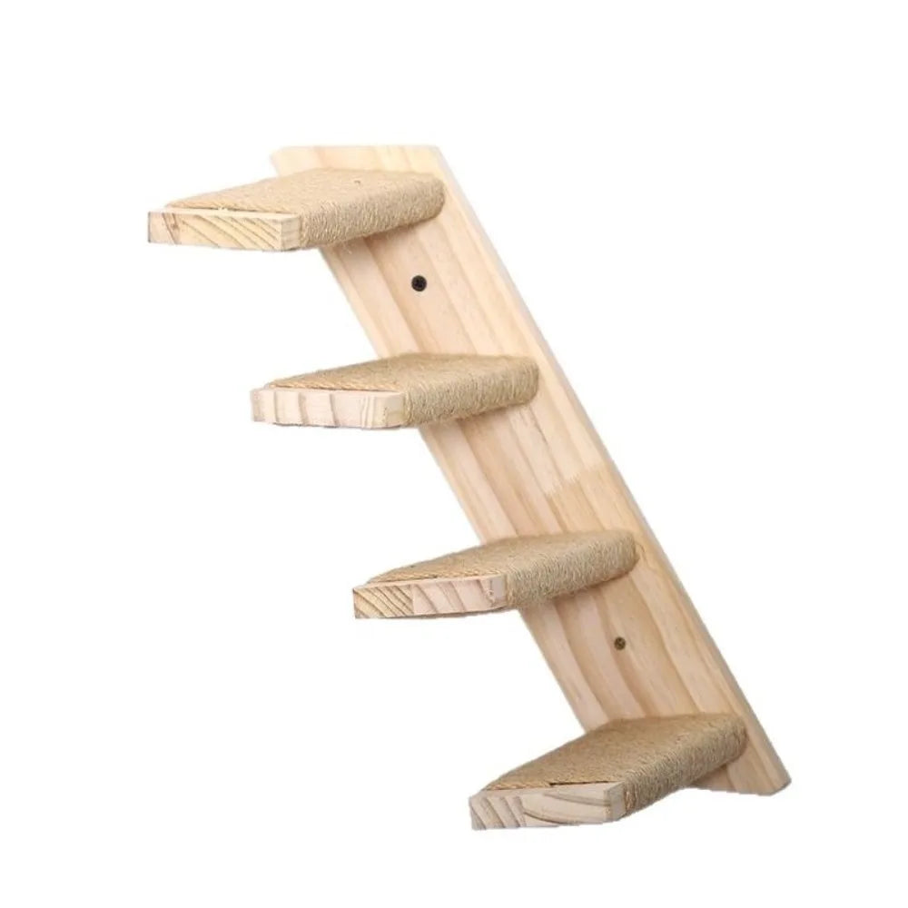Wooden Wall-Mounted Cat Climbing Shelf & Sisal Scratcher