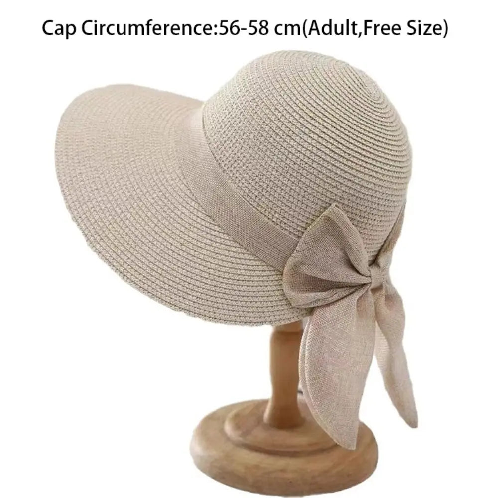 Women's Wide Brim Straw Sun Hat – UV Protection Bowknot