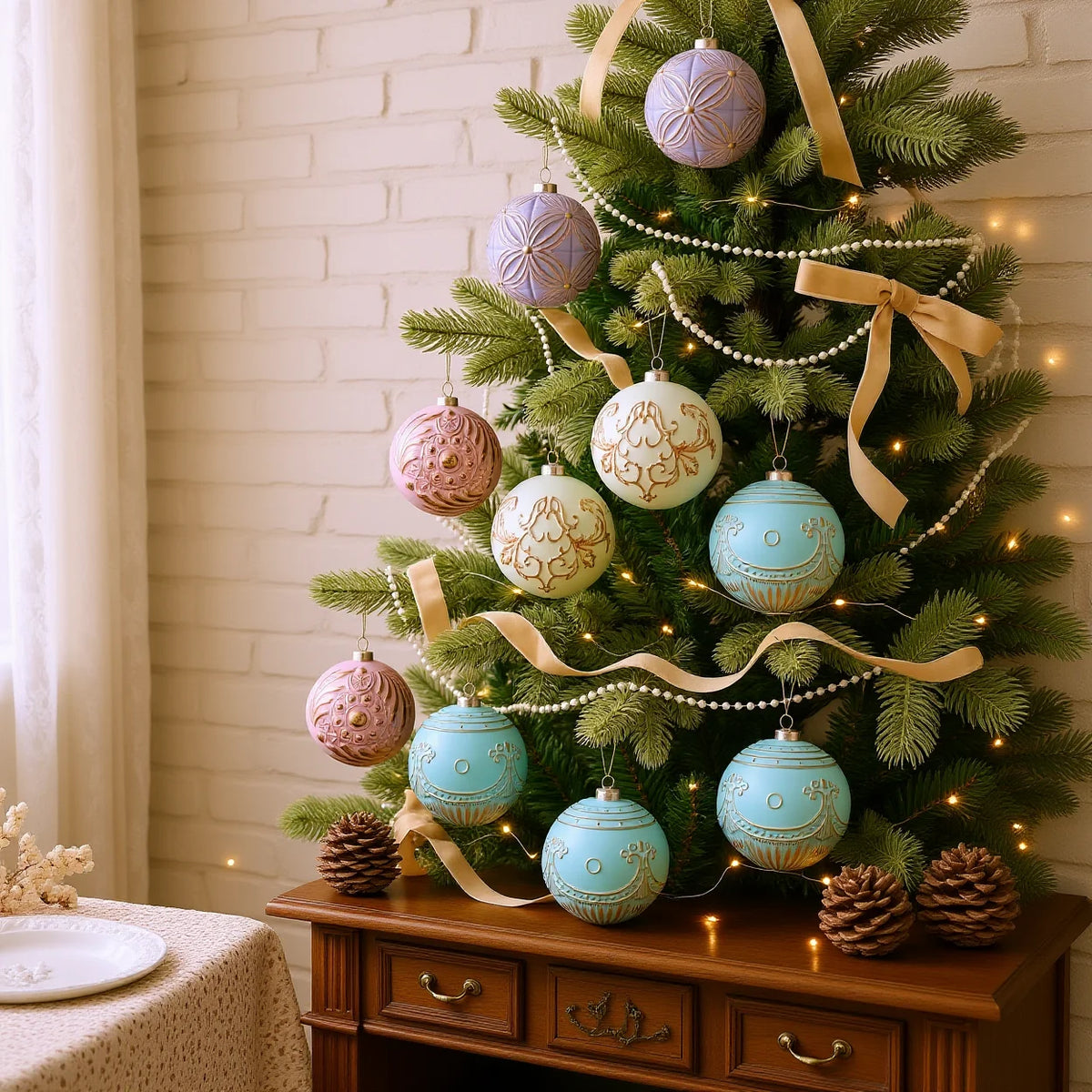 12-Piece Luxury Christmas Ball Ornaments – Pastel Gold Foil Set