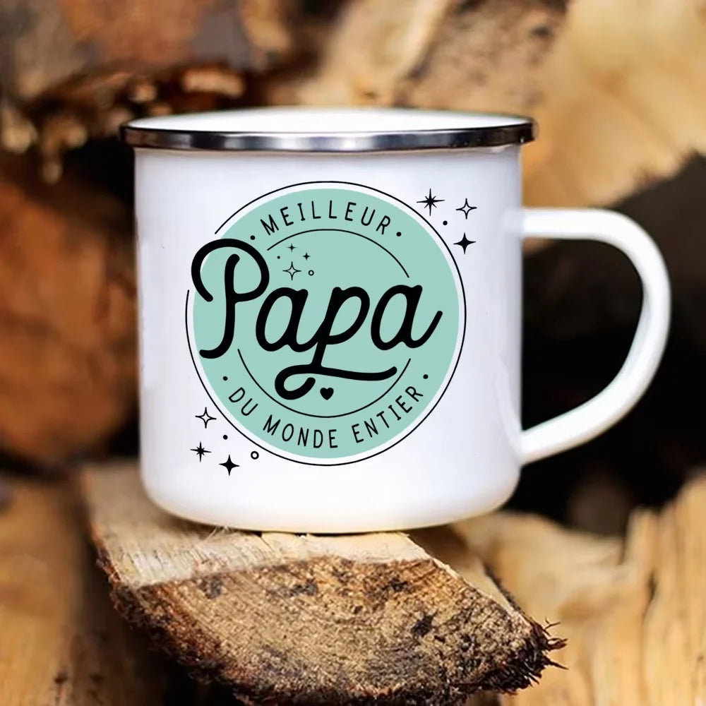 Best Dad French Print Enamel Camping Mug – Gift for Dad