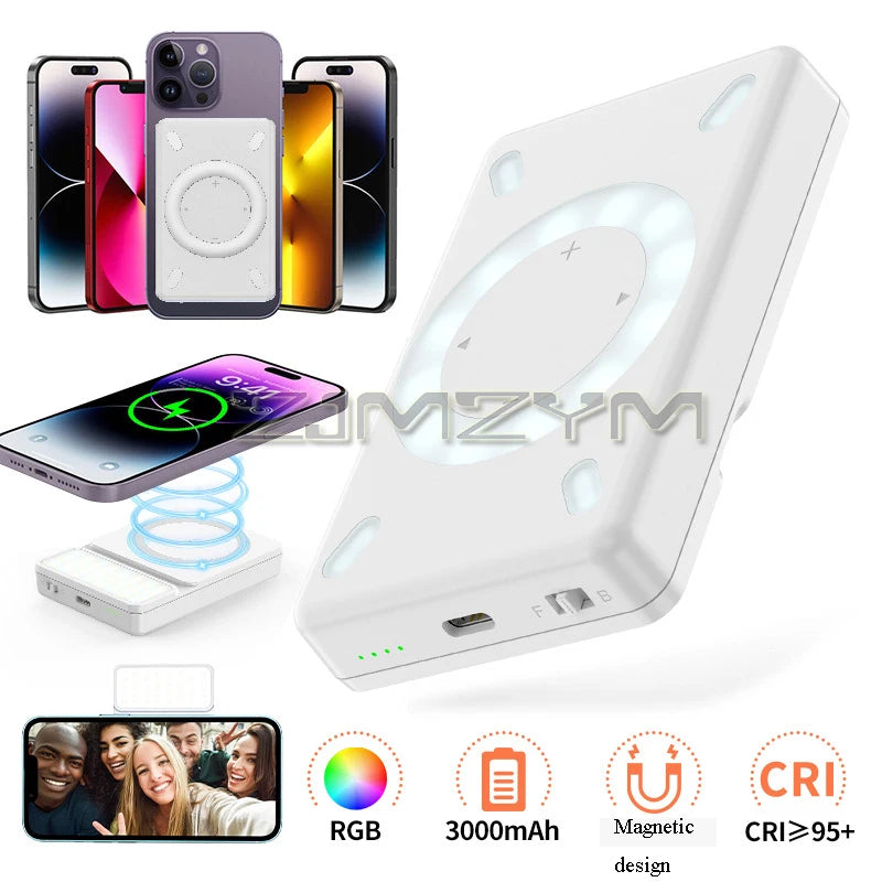 10W RGB Magnetic Phone Fill Light | 3000mAh, 2500K–9000K