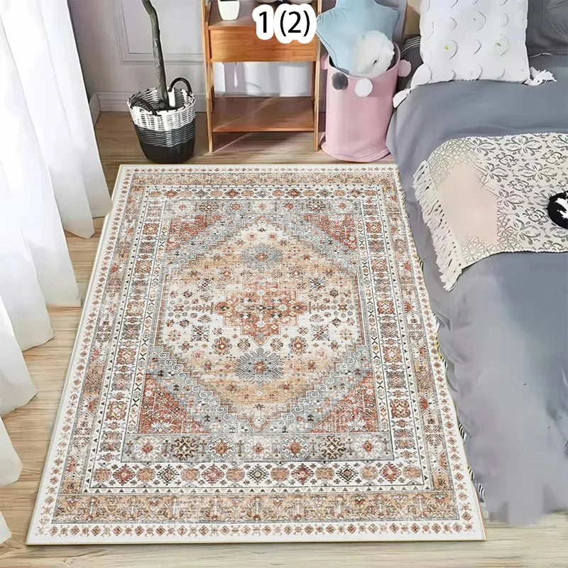 Distressed Oriental Floral Rug – Non-Slip Washable Boho Mat