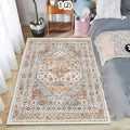 Distressed Oriental Floral Rug – Non-Slip Washable Boho Mat