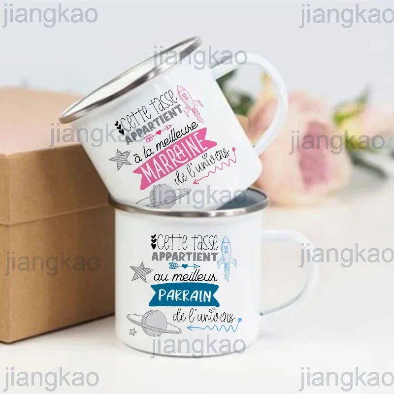 French Print Enamel Mug – Godfather & Godmother Gift