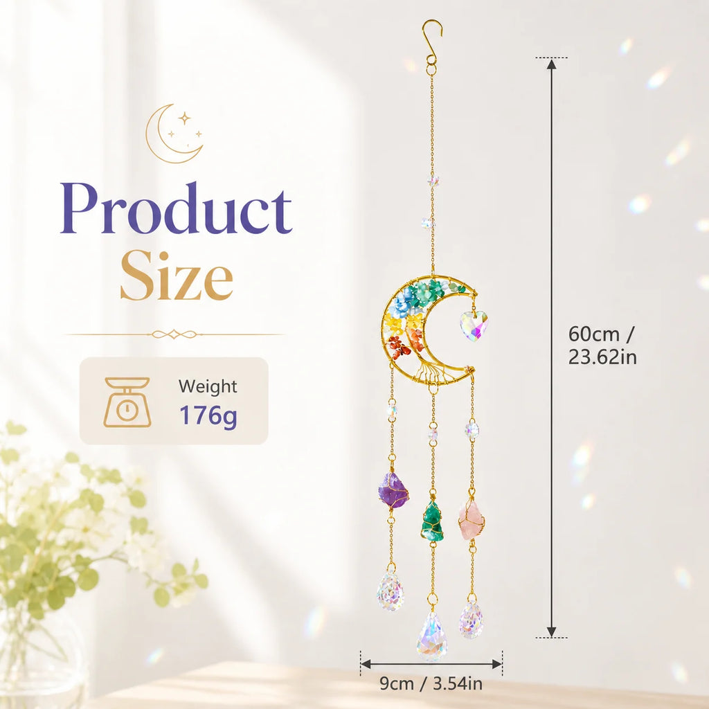 Moon Crystal Suncatcher Window Hanging – Rainbow Prism Pendant