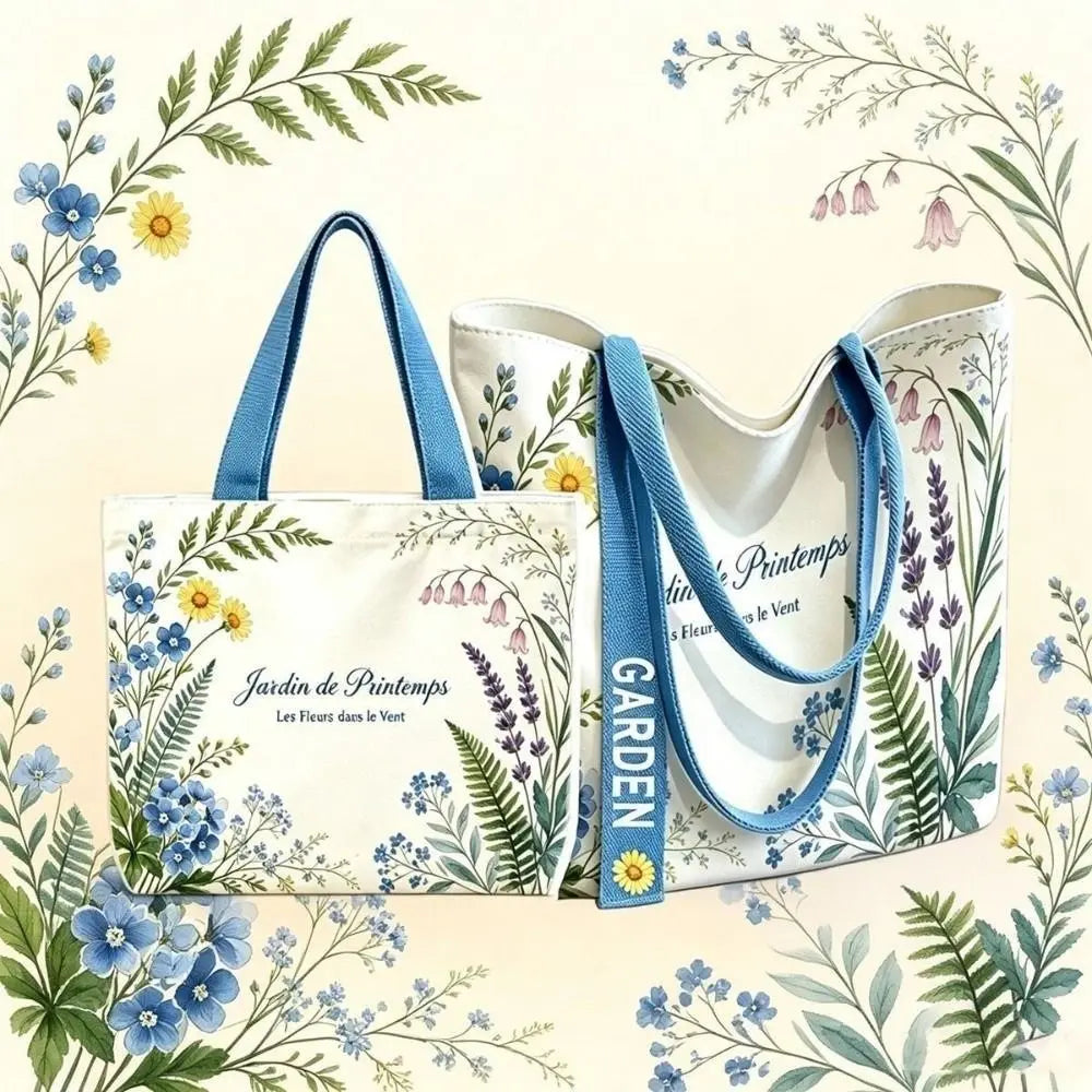 Floral & Lemon Canvas Tote Bag – Large Open-Top Shoulder Bag