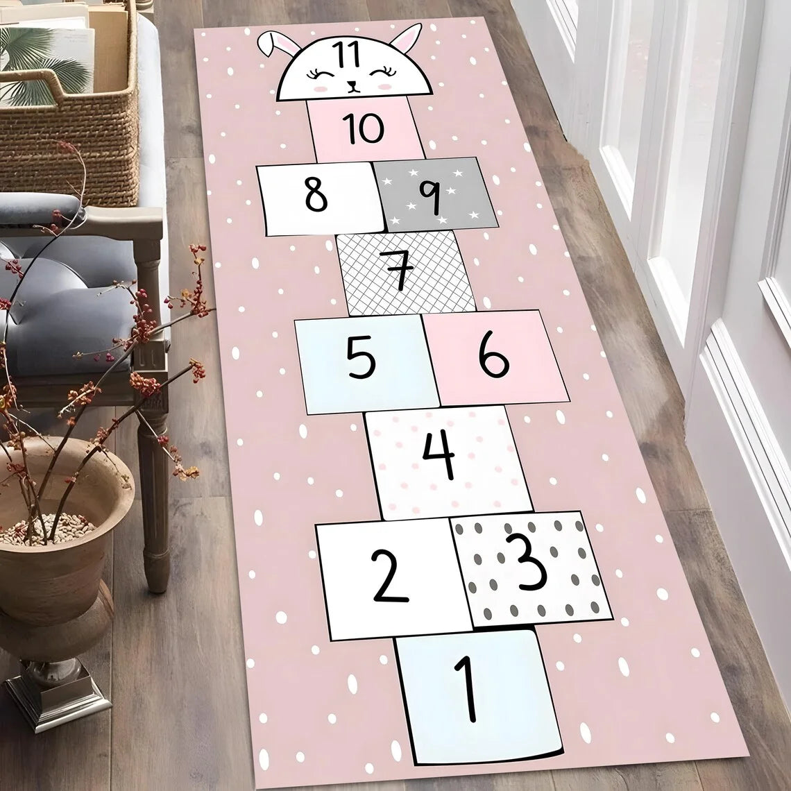 Kids Hopscotch Bunny Play Mat – Non-Slip Runner Rug