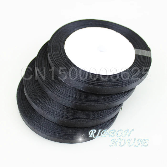 5-Pack Black Satin Ribbon 1/4" 6mm – 125 Yards Gift & Crafts