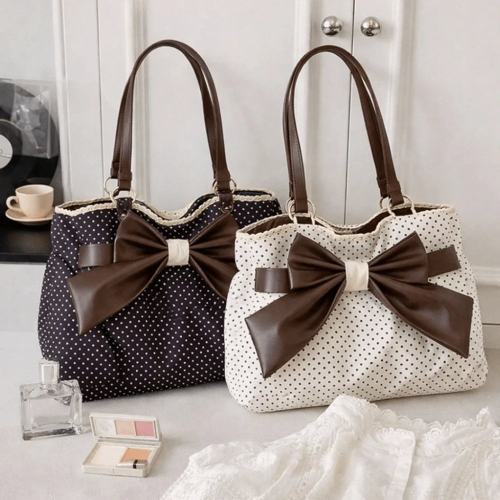 Vintage Y2K Bow Polka Dot Women's Shoulder Bag | PU Leather