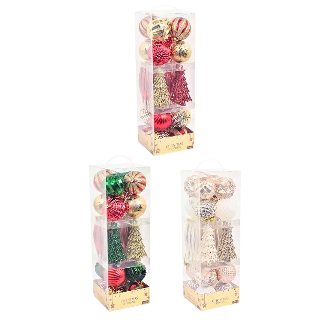 34pcs Glittering Christmas Ball Ornaments – Plastic Baubles Set