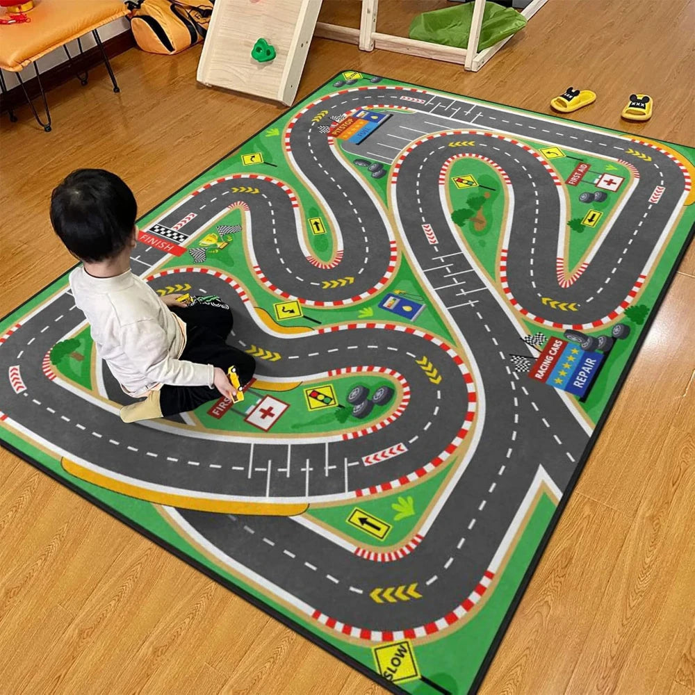 Kids Racing Track Play Mat Rug | Educational Car Carpet