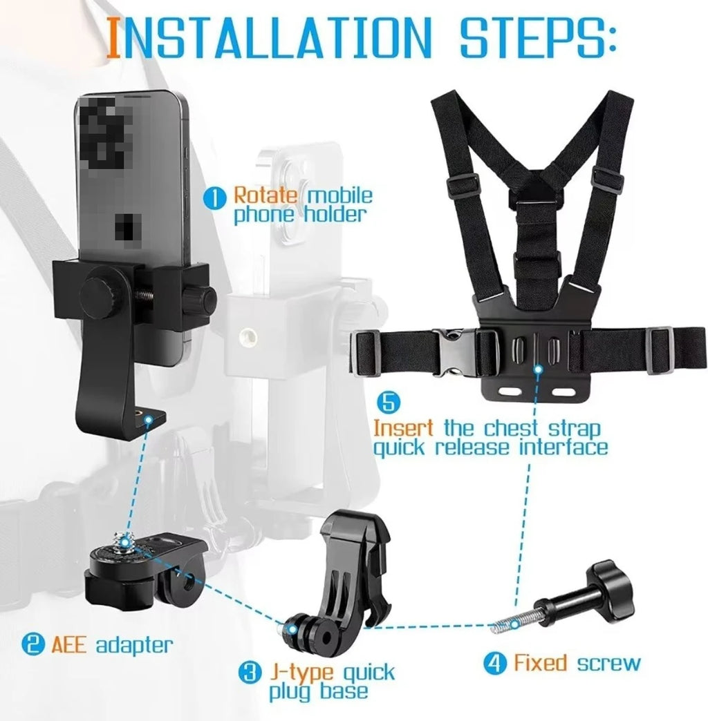 Hands-Free Chest Phone Mount – Adjustable Clip for Sports & Vlog