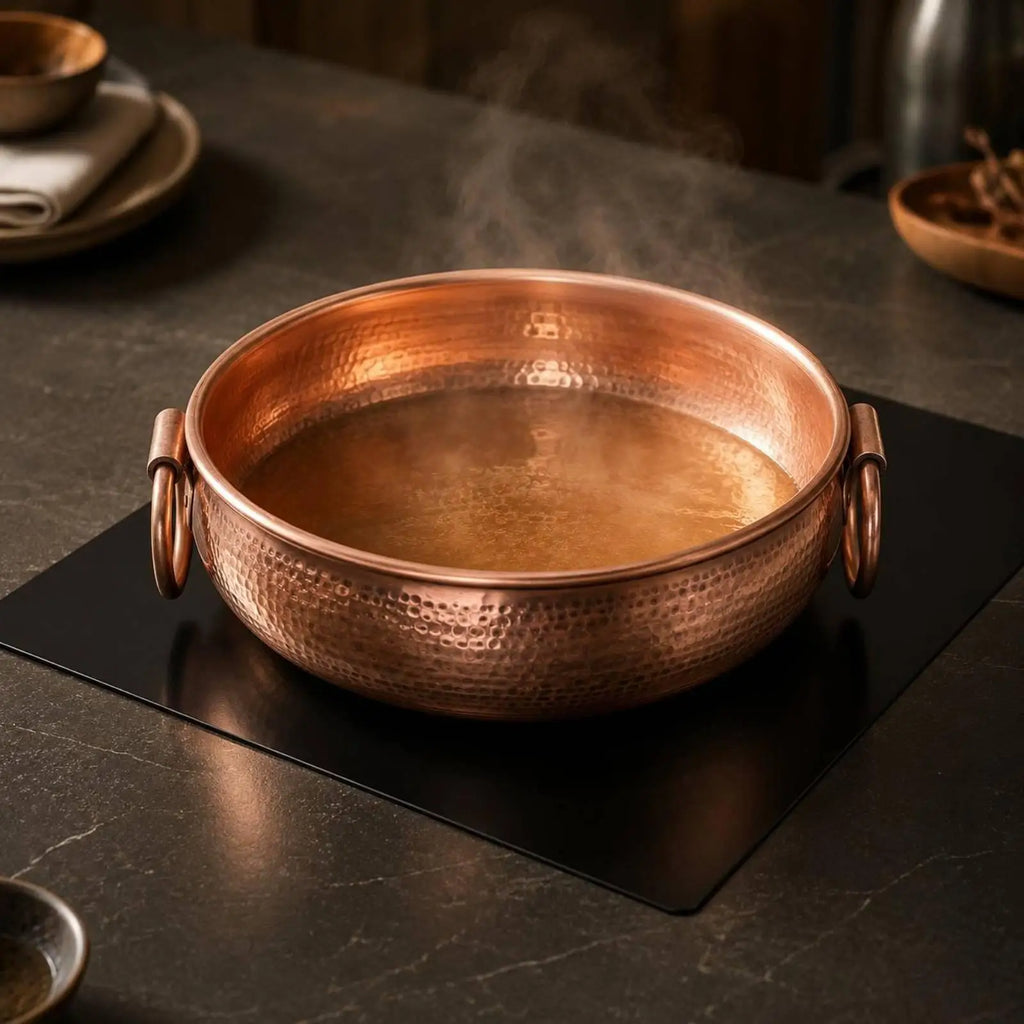 Hammered Copper Hot Pot – Induction Ready, Double Handle