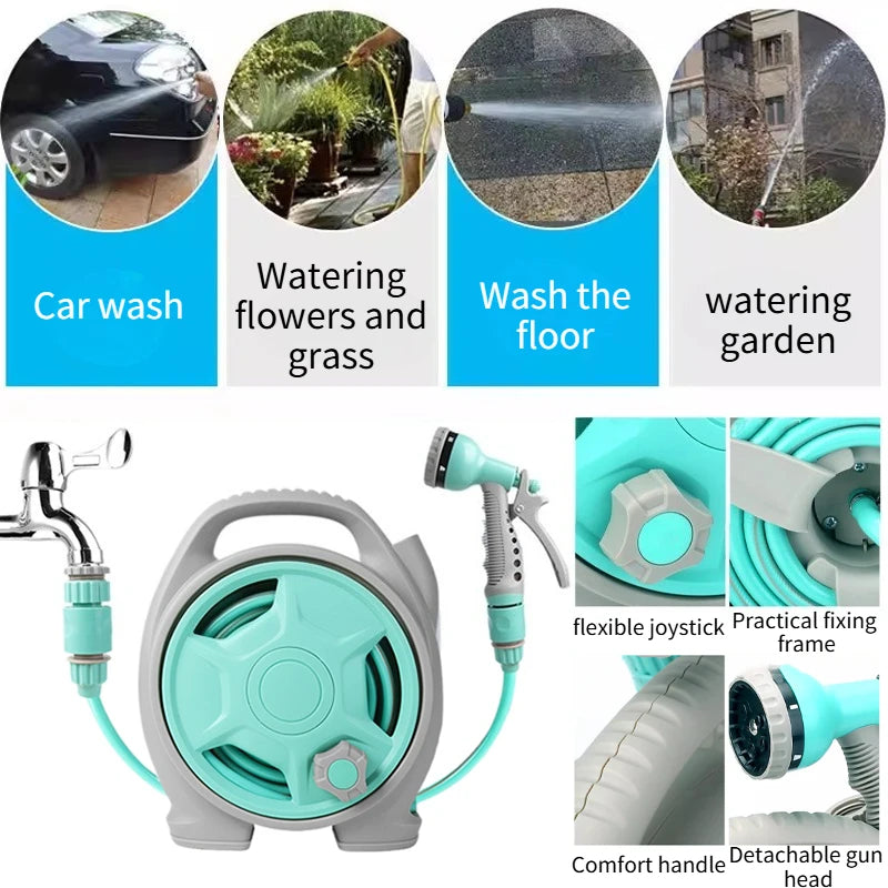 Mini Garden Hose Reel Set & High-Pressure Water Gun – 15m