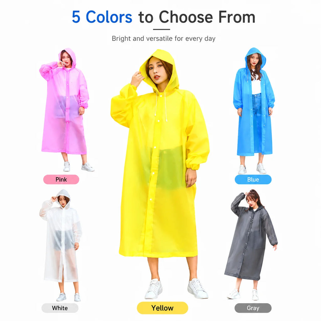 2-Pack Reusable EVA Raincoat Ponchos – Waterproof Hooded Outdoor