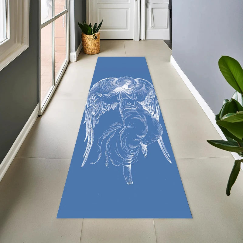 Blue Peacock Feather Runner Rug – Non-Slip Hallway Carpet