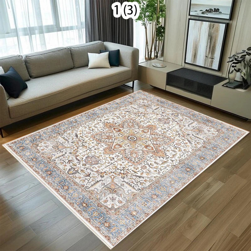 Distressed Oriental Floral Rug – Non-Slip Washable Boho Mat