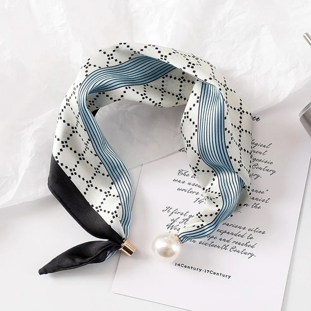 Pearl Buckle Printed Neck Scarf – Lightweight Women's Neckerchief