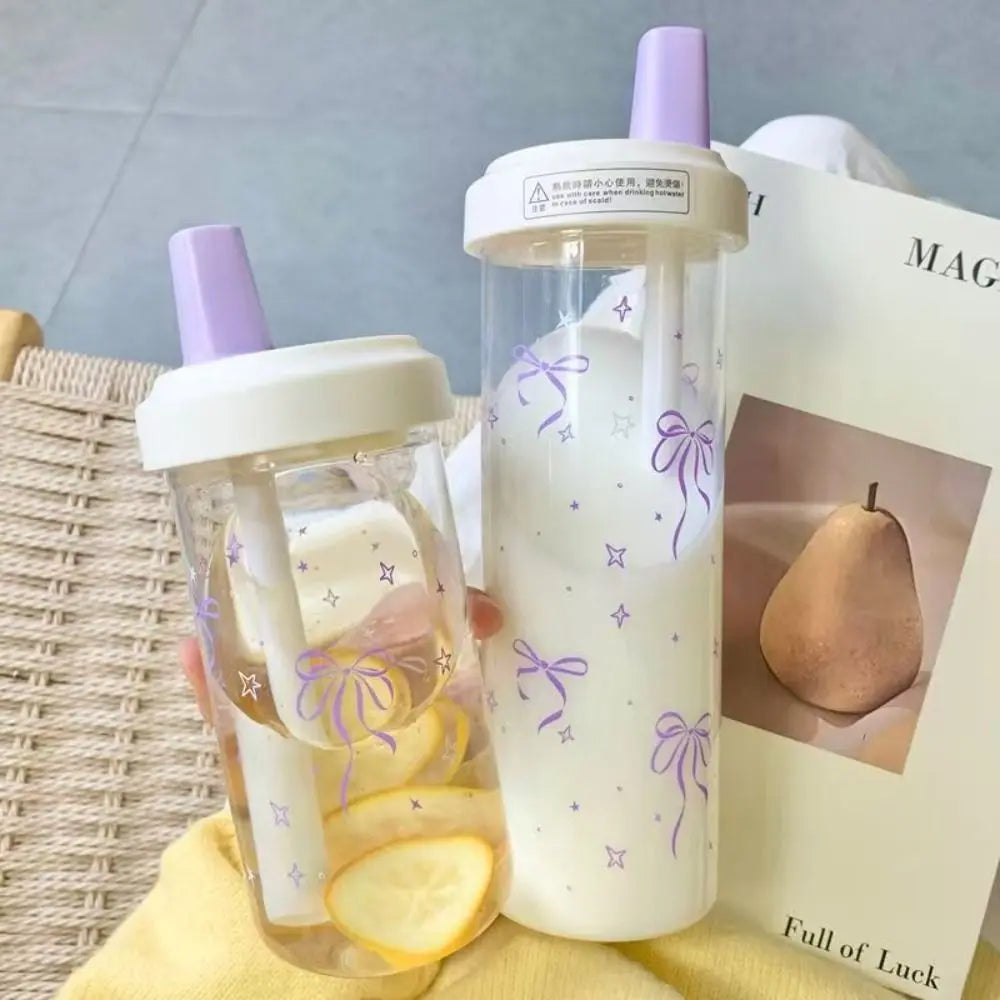 500ml Bowknot Straw Cup – Leak-Proof Plastic Water Bottle