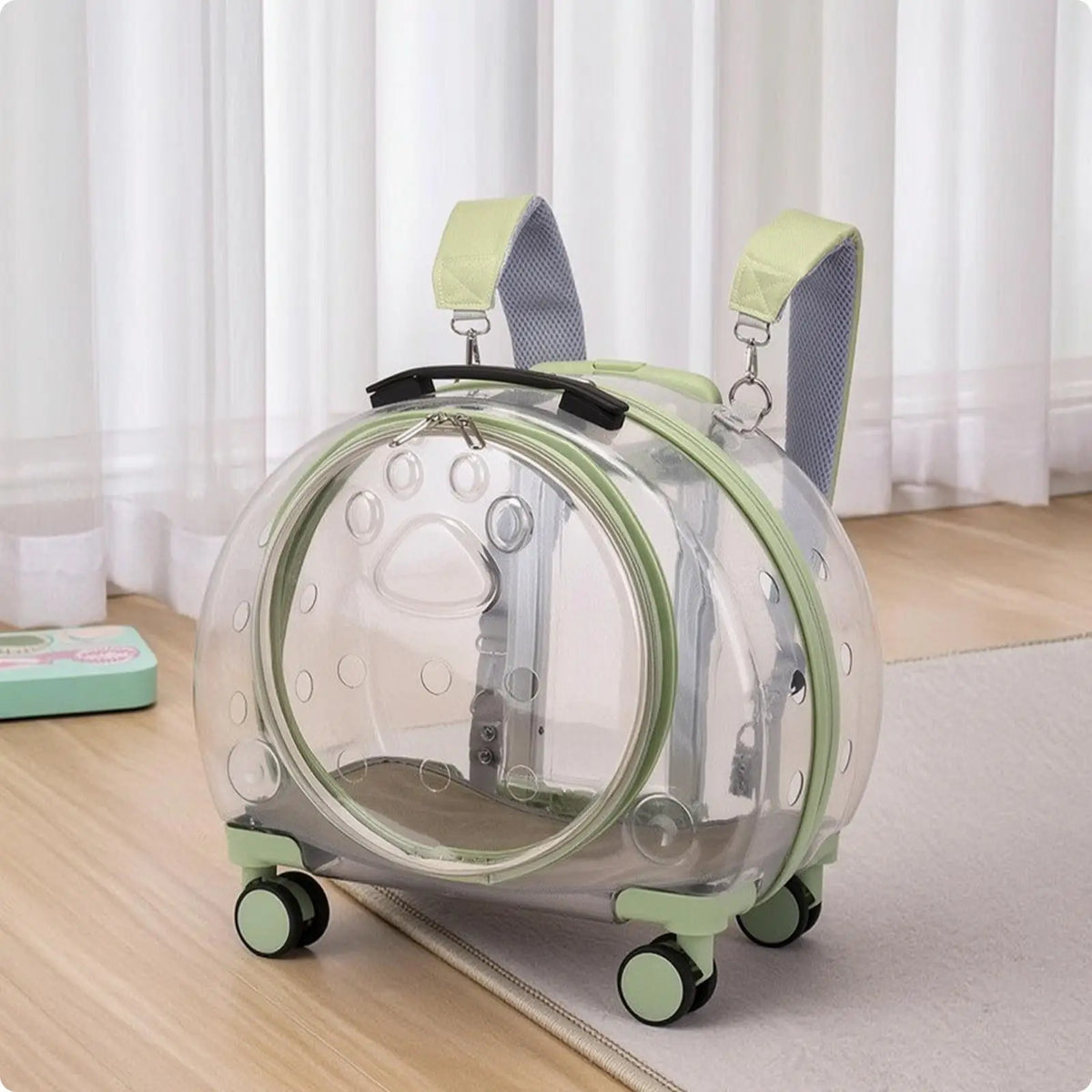 Wheeled Transparent Hard-Sided Pet Carrier Suitcase for Cats & Dogs