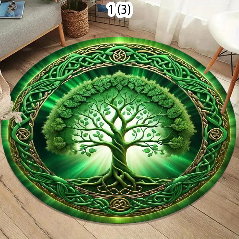 Vintage Tree of Life Round Rug – Non-Slip Decorative Mat