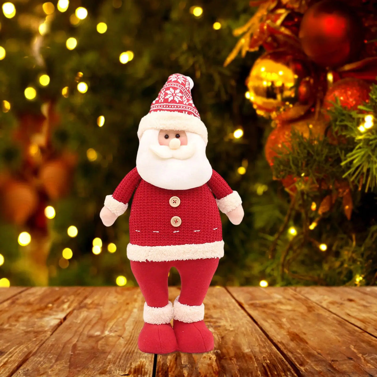 Santa Standing Figurine – Cloth Christmas Doll Table Decor