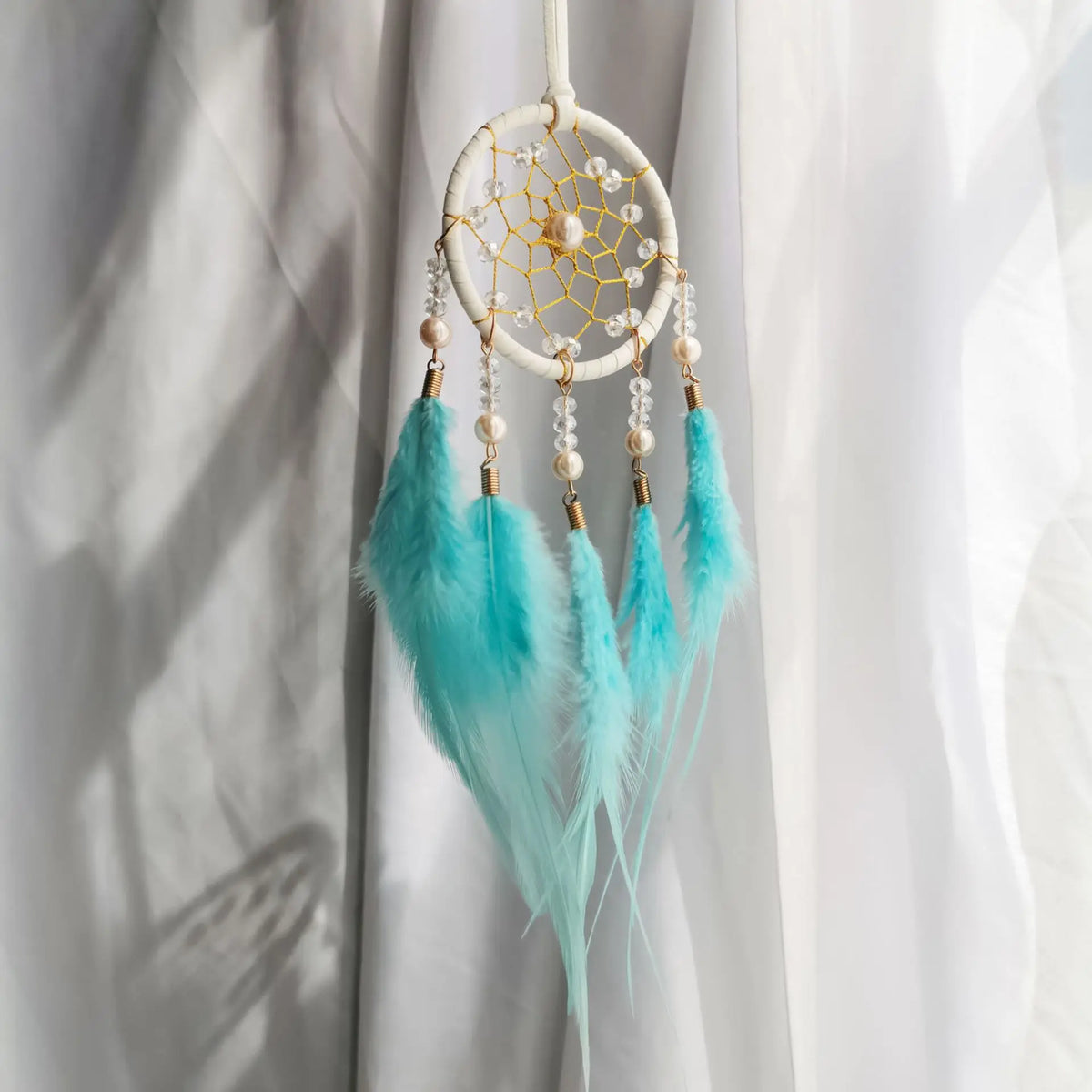 Boho Dream Catcher Ornament – Crystal Beads & Feathers Décor