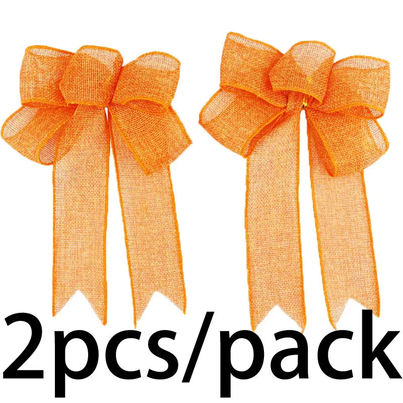 Linen Ribbon Bow Christmas Wreath & Tree Decoration – 2-Pack