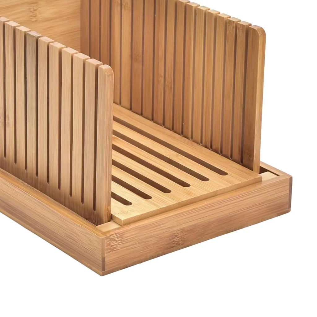 Bamboo Bread Slicer with Crumb Tray | Foldable Loaf Guide