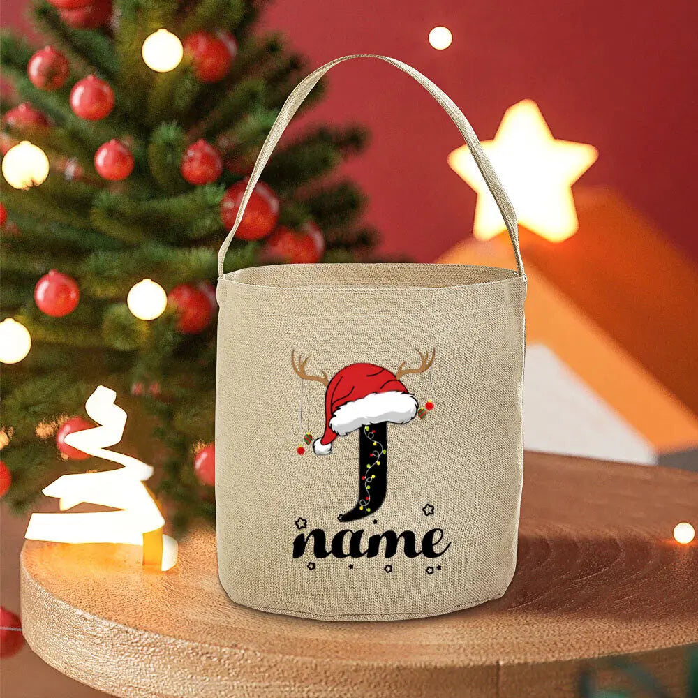 Personalized Name Christmas Sack Bag – Jute Tote for Kids