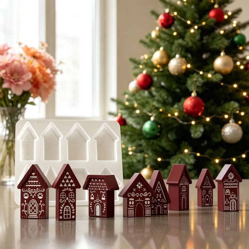8-Cavity Christmas House Silicone Mold – Candles, Resin & Crafts