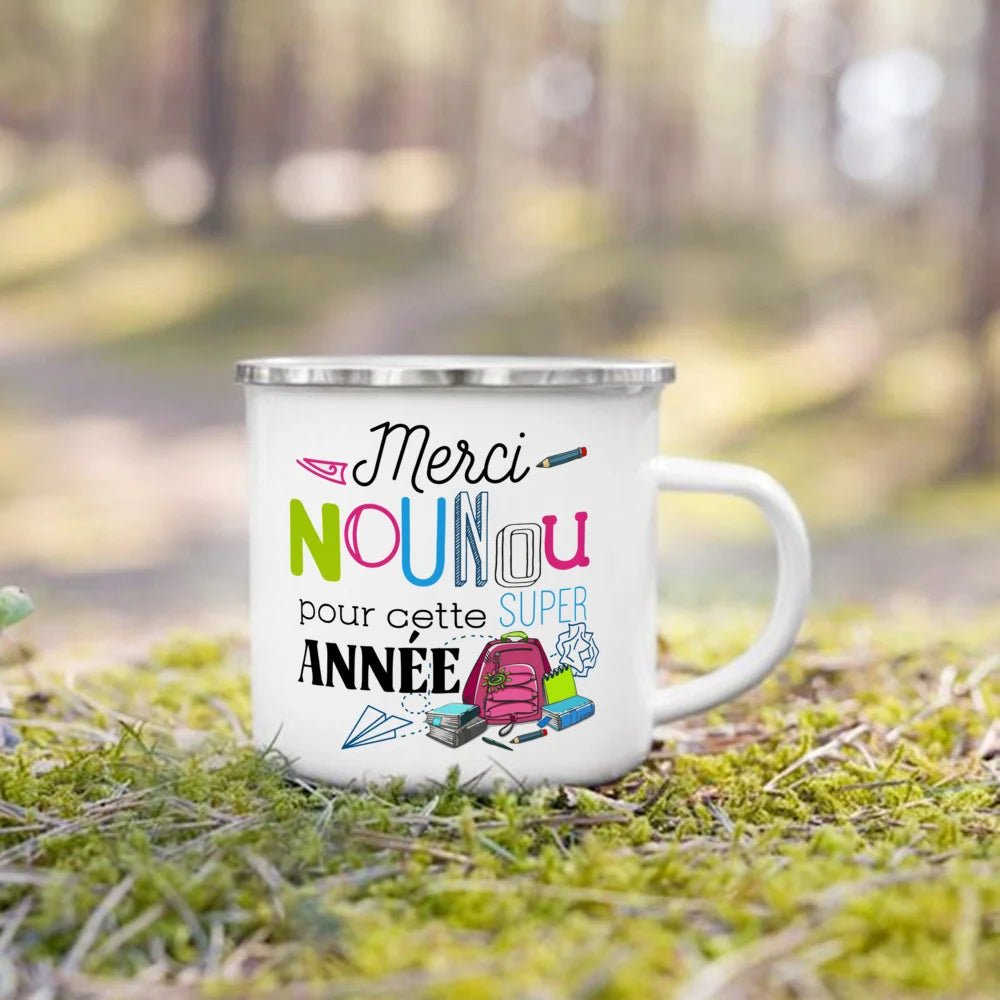 Thank You Nounou French Printed Enamel Mug – Gift Idea